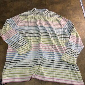Croft & Barrow Mock Neck Top Womens 5X White Multi Stripe Long Sleeve Shirt